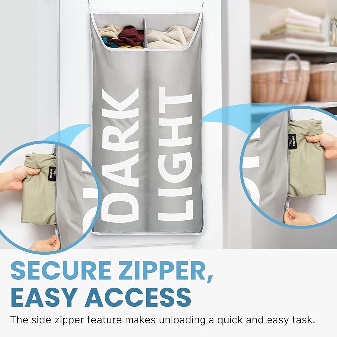 Hanging Laundry Hamper Bag XL 40x22", Space Saving over the Door Storage Bags - Image 3