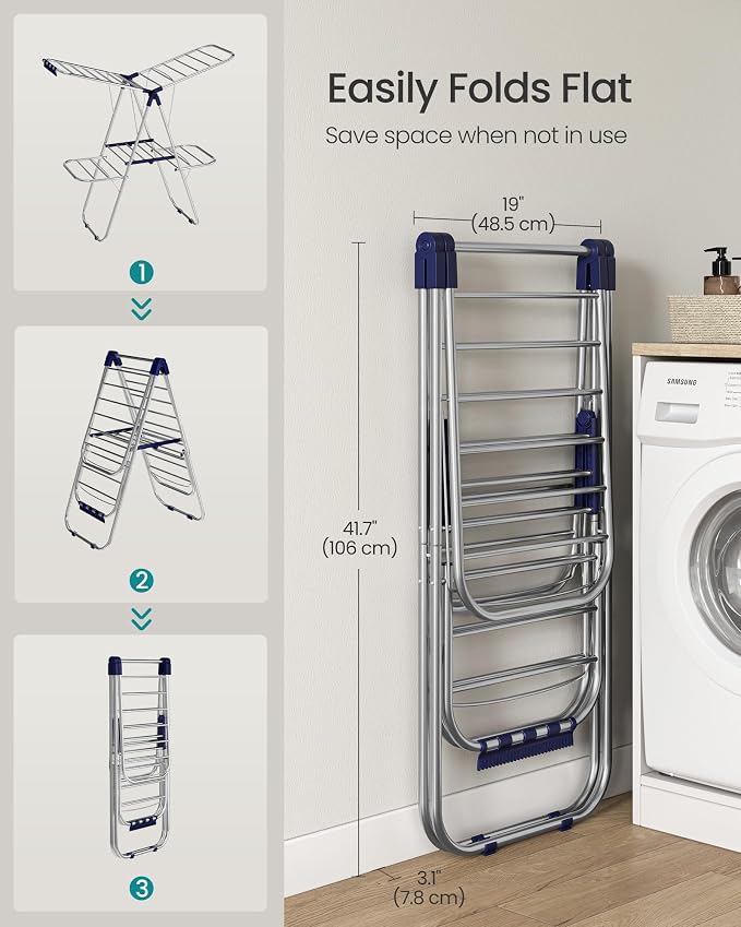 SONGMICS Clothes Drying Rack, Foldable Laundry Drying Rack, Metal Clothes Airer - Image 5