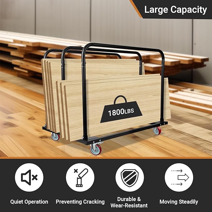 Steel Panel Truck, Drywall Cart w/ 5” PU Swivel Wheels, Heavy-Duty Panel Dolly Cart w/ 1800 LBS Capacity, for Handling Wall Panel/Lumber/Folding Table/Sheetrock， 45.6" L x 29" W x 39" H