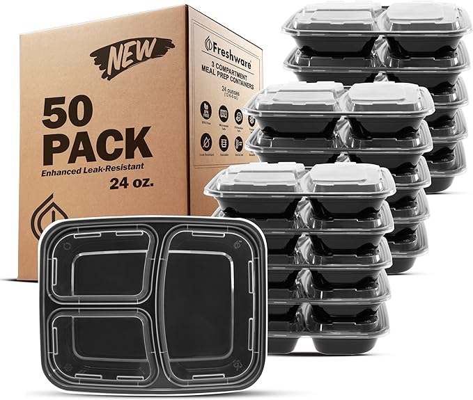 Freshware Meal Prep Containers 3 Compartment Food Storage Containers by Freshware