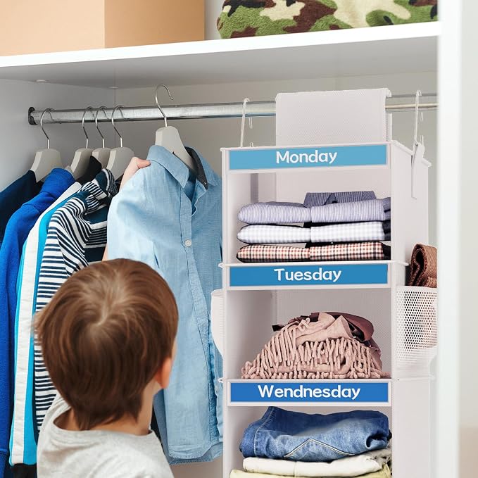 Fixwal Weekly Kids Clothes Organizer 2 Pack 6-Shelf Hanging Storage | Nonwoven - Image 6