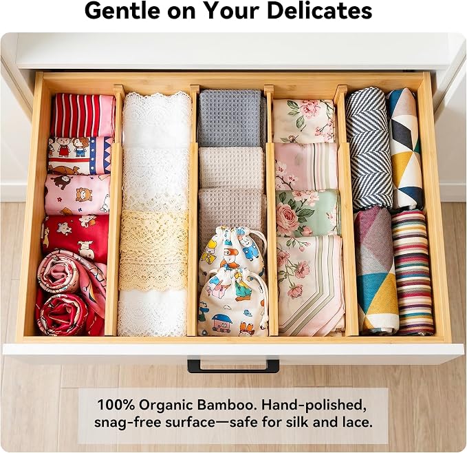 4 Pack 8" Deep Bamboo Drawer Dividers, 17-22" Expandable Kitchen Organizers | - Image 6
