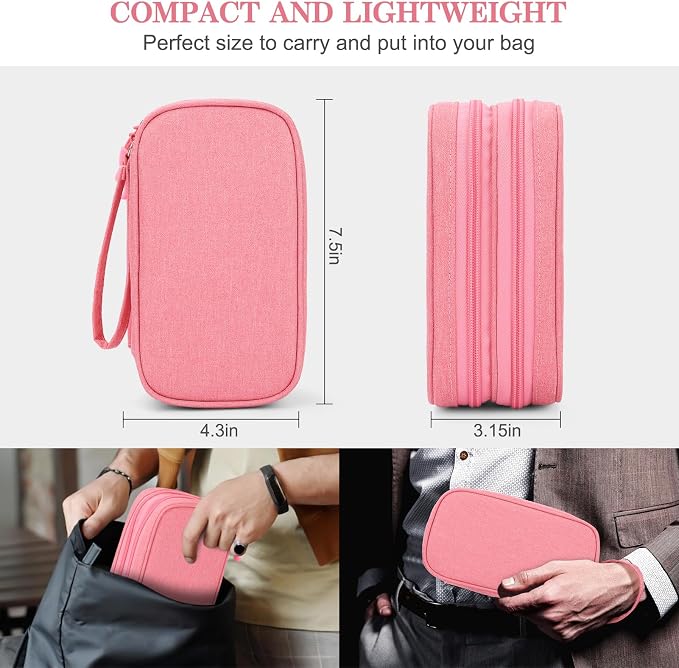 FYY Electronic Organizer, Travel Tech Pouch Bag, Cable Organizer Pink | Wrist - Image 2