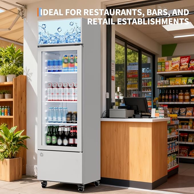 6.1 Cu.Ft. Commercial Glass Door Beverage Cooler, Frost-Free Display Fridge, 360° Cooling, Adjustable Shelves, Energy-Saving Upright Drink Refrigerator with Wheels