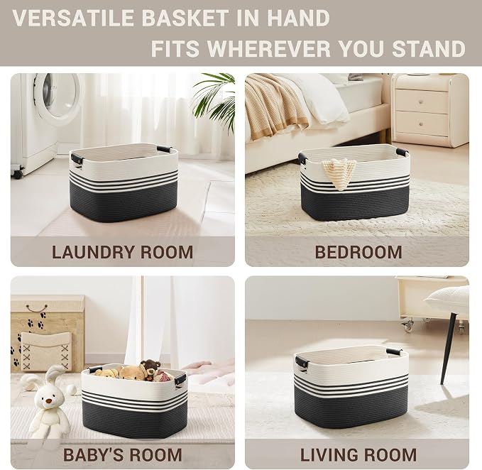 45L Small Woven Laundry Basket Hamper - Image 4