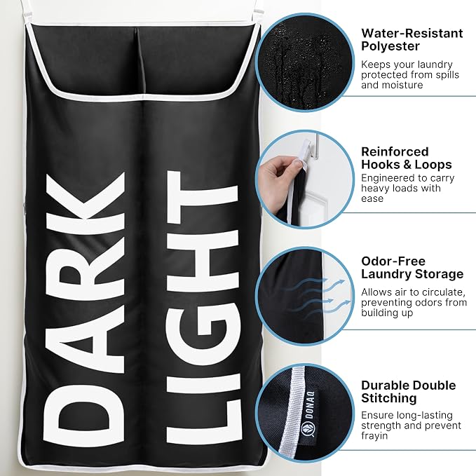 Hanging Laundry Hamper Bag XL 40x22", Space Saving over the Door Storage Bags - Image 5