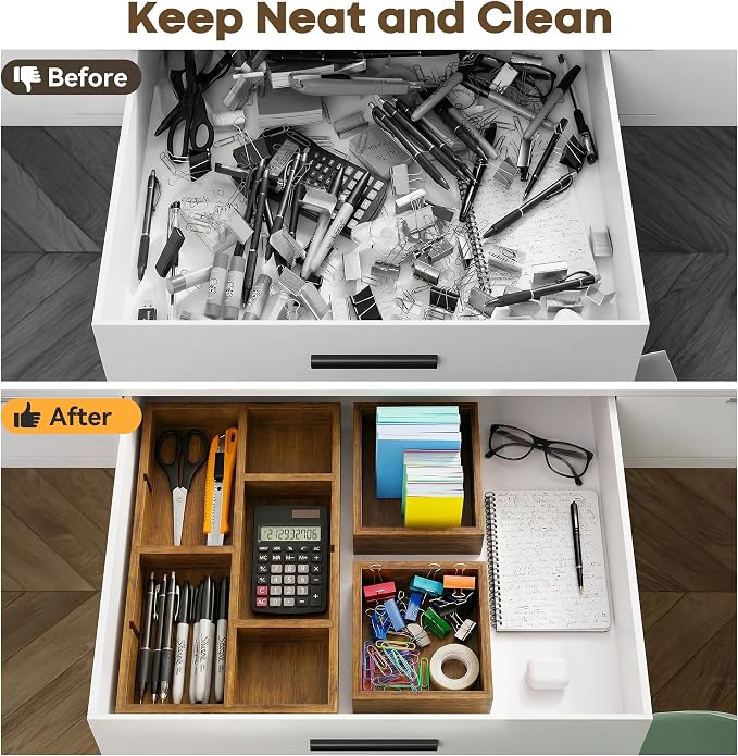 KOCWELL Bamboo Desk Drawer Organizer - Image 4