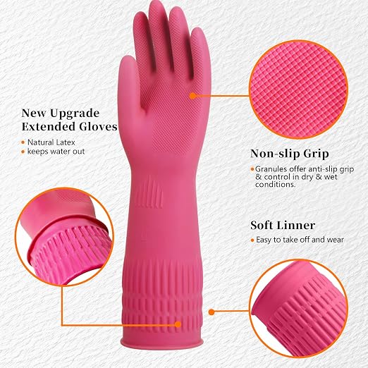 Rubber Gloves for Cleaning – 3 Pairs Reusable Gloves for Dishwashing, Kitchen - Image 2
