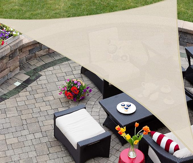 AsterOutdoor Sun Shade Sail Triangle 12' x 12' x 12' UV Block Canopy for Patio Backyard Lawn Garden Outdoor Activities, Cream