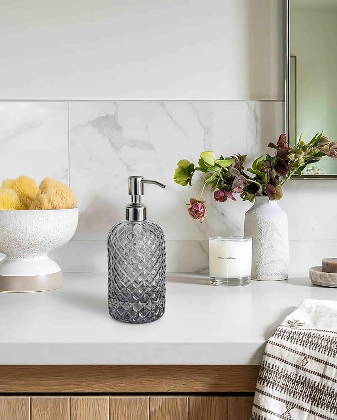 JASAI 18Oz Smoky Gray Glass Soap Dispenser - Image 3