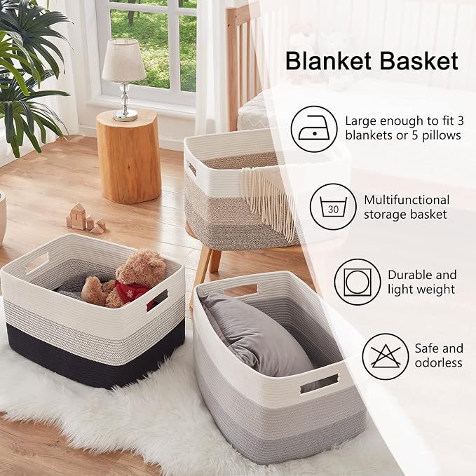 OIAHOMY Blanket Basket Laundry Basket Dog Toy Basket 75L Gradient Black - Image 6