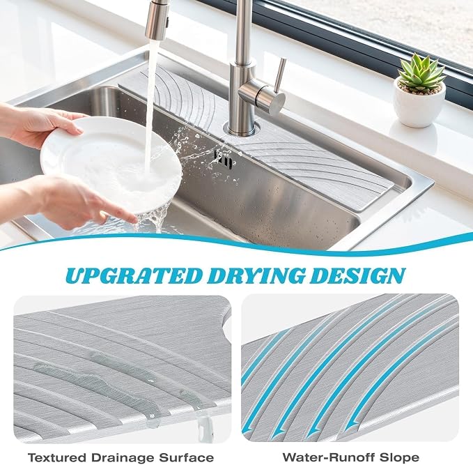 SpaceHacks Stone Faucet Mat for Kitchen Sink 23.7x4 in, Light Gray | Fast - Image 3
