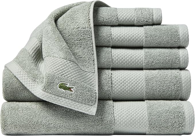 Lacoste Heritage Supima Cotton 6-Piece Towel Set, Aloe | Highly Absorbent by Unknown