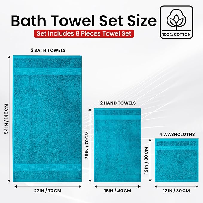Infinitee Xclusives 100% Cotton Bath Towel Set – 8 Piece Bathroom Towel Set | – - Image 3