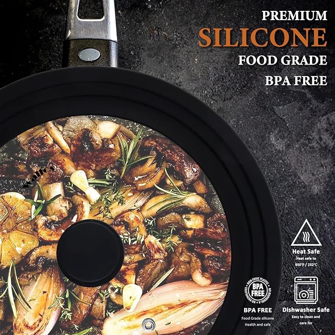 Universal Lid for Pots, Pans and Skillets - Tempered Glass with Heat Resistant Silicone Rim, Fits 8", 9" and 9.5" Diameter Cookware