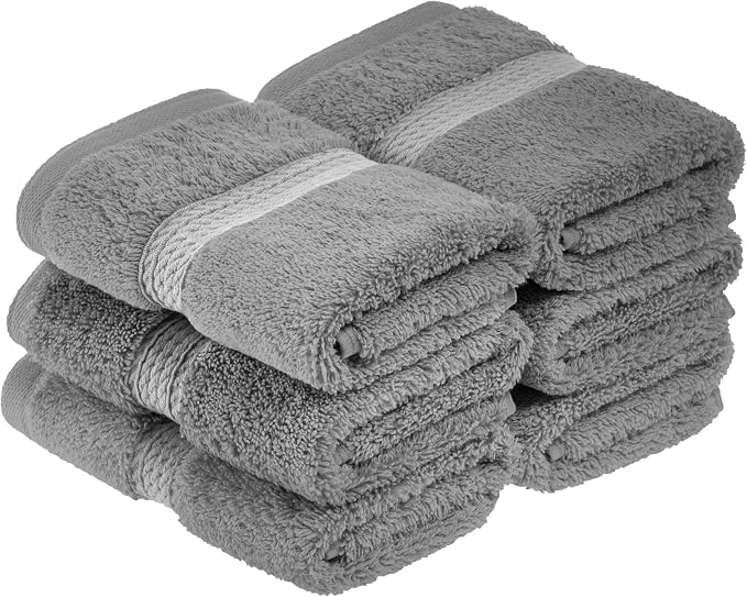 Superior Egyptian Cotton Plush & Absorbent, Face Towel Set of 6, Charcoal | by SUPERIOR