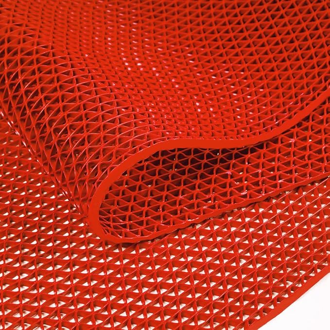 WochiTV Non Slip Drainage Mats PVC Pool Floor Mat 0.23'' Thick Outdoor Indoor Parking Space Mat for Bathroom Garage Basement Backyard Commercial Kitchen 3x16.6Ft Red
