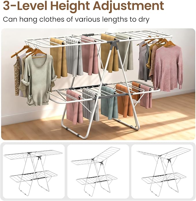 Clothes Drying Rack, 2-Tier Foldable Laundry Dryer Rack, Metal Height - Image 5