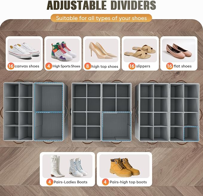 2 Pack Shoe Organizer for Closet, Foldable Shoe Storage - Image 2