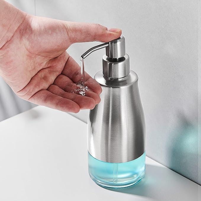 Stainless Steel Dish Soap Dispenser, 11oz/320ml Silver | Rust-Resistant Brushed - Image 4
