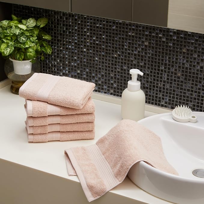 Amazon Basics Fade-Resistant 100% Cotton Hand Towel, Blush Pink - Image 7