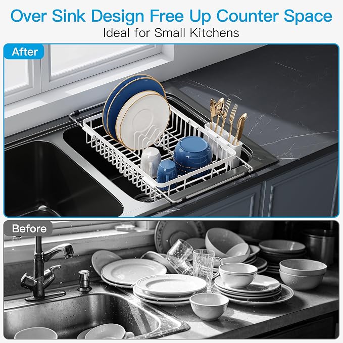 JASIWAY White Dish Drying Rack Over the Sink - Image 2
