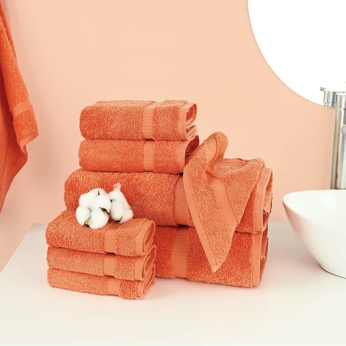 Chakir Turkish Linens 100% Cotton 8-Piece Towel Set, Coral | Premium Towel Set - Image 2