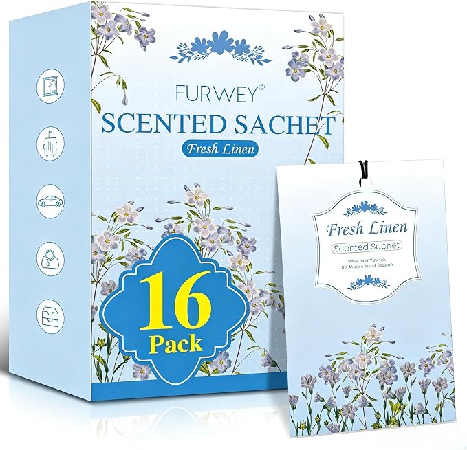 FURWEY 16 Packs Linen Scented Sachets, Long Lasting Sachet Bag by FURWEY