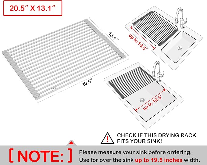 Surpahs 20.5 x 13.1 Inch Roll-Up Dish Drying Rack, Fits Across Sink Openings up - Image 2
