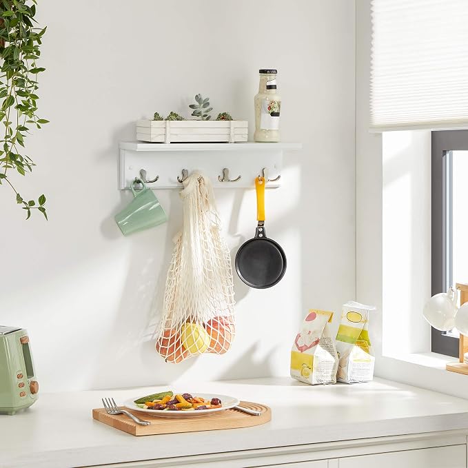 SONGMICS Entryway Hanging Coat Rack, Wall-Mounted Wooden Shelf, - Image 3