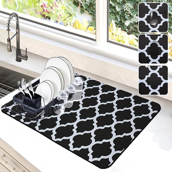 Dish Drying Mat for Kitchen Counter, 12x19 Rubber Backed | Hide Stain Anti by Etomiel
