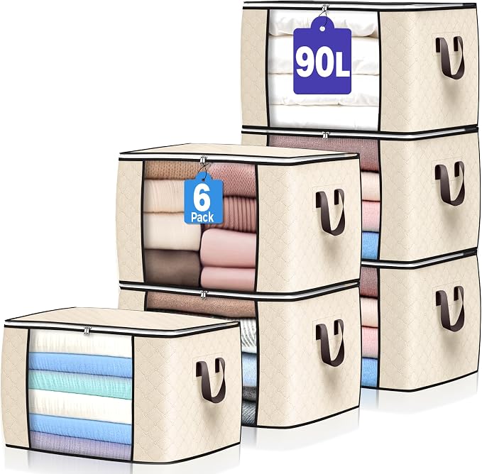 90L Large Storage Bags, 6 Pack Clothes Storage Bins Closet Organizers | by BuddingJoy-BuildaJoyfulLifeforYou