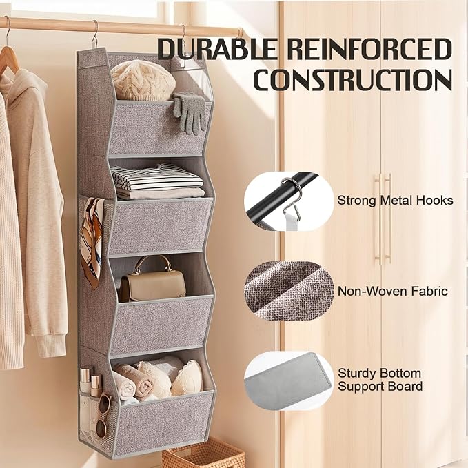 Hanging Closet Organizer 4-Shelf Wide Trapezoid, Heather Grey | Hanging Clothes - Image 4