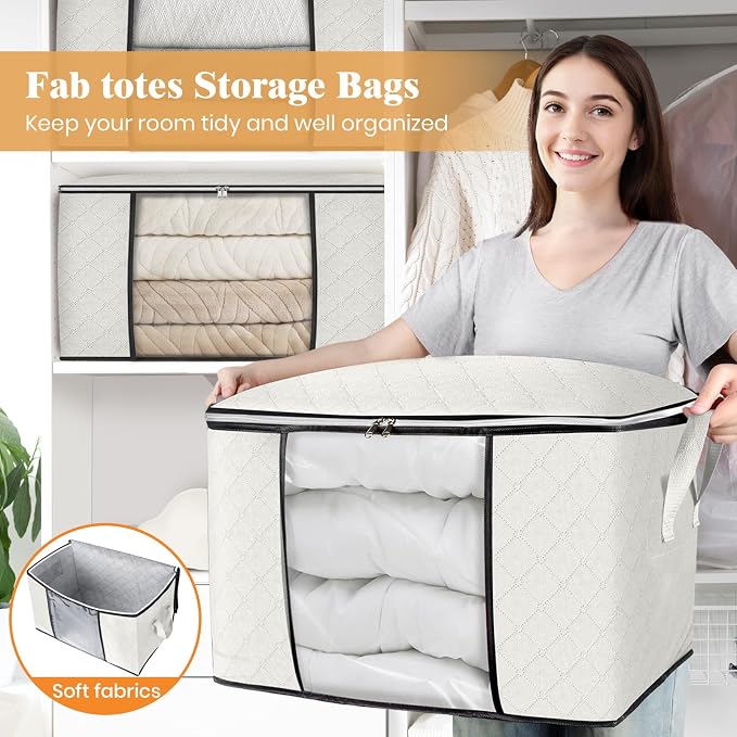 90L Clothes Storage, Foldable Thick Fabric Blanket Storage Bags | Foldable - Image 5