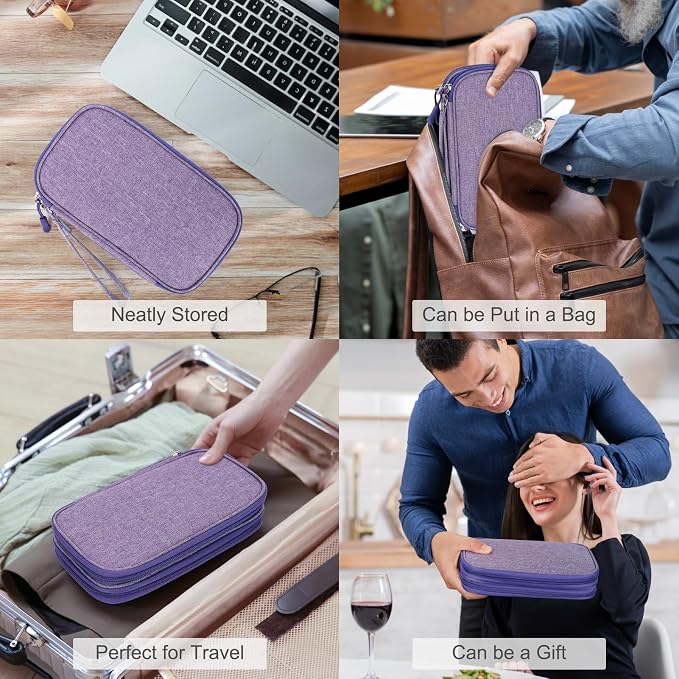 FYY Electronic Organizer, Travel Tech Pouch Bag, Dark Purple | Wrist Strap - Image 7