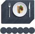 MOSAYT Faux Leather Placemats Set of 6, Heat Resistant Wipeable Washable Vinyl Place Mats with Coasters, Waterproof Oil Proof Table Mats for Kitchen Dining Party Outdoor, 12" x 17", Navy Blue