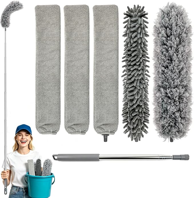 Microfiber Feather Duster 6-in-1 Kit | Extendable Duster by Quadafy