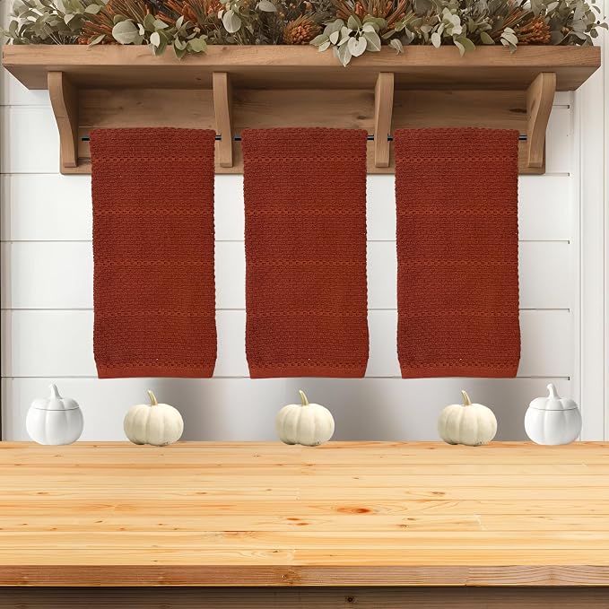 Cinnamon Maroon Rust Kitchen Dish Towels, 100% Cotton - Image 4