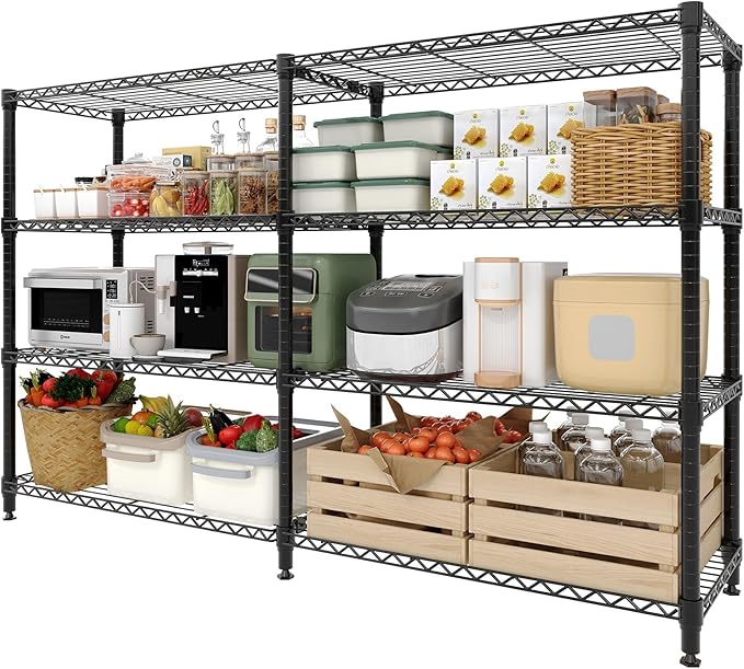 GarveeLife 60" H Storage Shelves L-Shaped 1060 LBS Heavy Duty Metal Shelving 4-Tier Wire Shelving for Corner Storage Rack Adjustable Pantry Shelf for Kitchen Pantry, 60" H x 60" W x 13.8" D