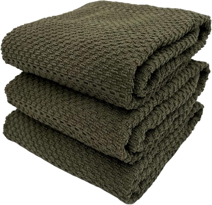 Olive Green Kitchen Hand Dish Towels, 100% Cotton by SerafinaHome