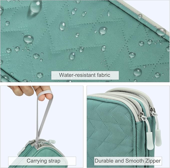 FYY Electronic Organizer, Travel Tech Pouch, Cable Organizer Green Quilted | - Image 4