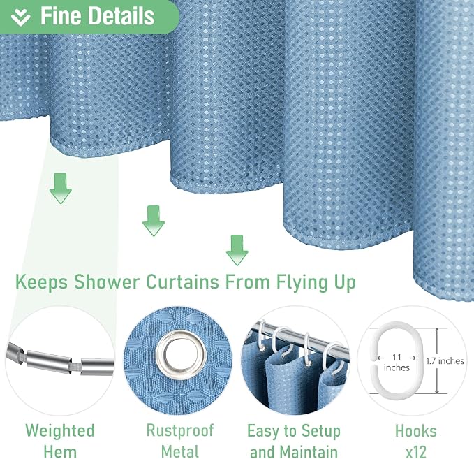 Dynamene Extra Long Waffle Shower Curtain 256 GSM 72"x96" Moonlight Blue - Image 4