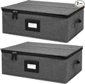 Mayniu Cup and Mug Storage Box 2Pack, China Storage Containers for 12 Tea Cups or Coffee Mugs with Zipper Lid and Rivet Reinforced Handles, Hard Shell and Stackable (Black)