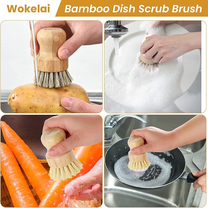Bamboo Dish Scrub Brushes Set for Kitchen - Image 5