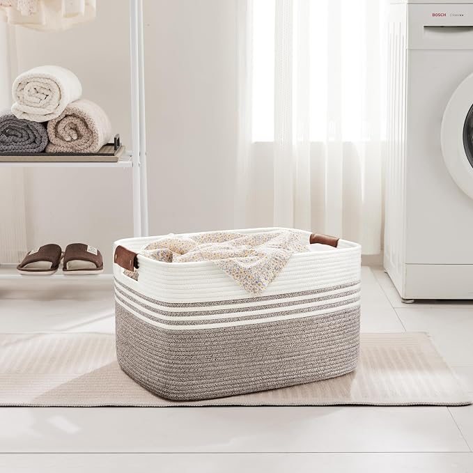 60L Woven Laundry Basket Hamper - Image 3