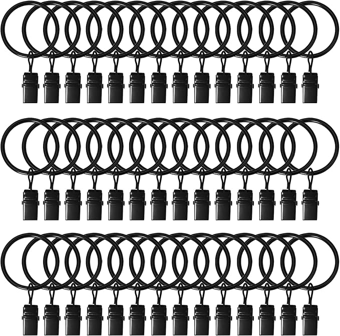 42 Pack Curtain Rings with Clips 1.5" Interior Diameter, Metal Drapery Clips by LULARINE