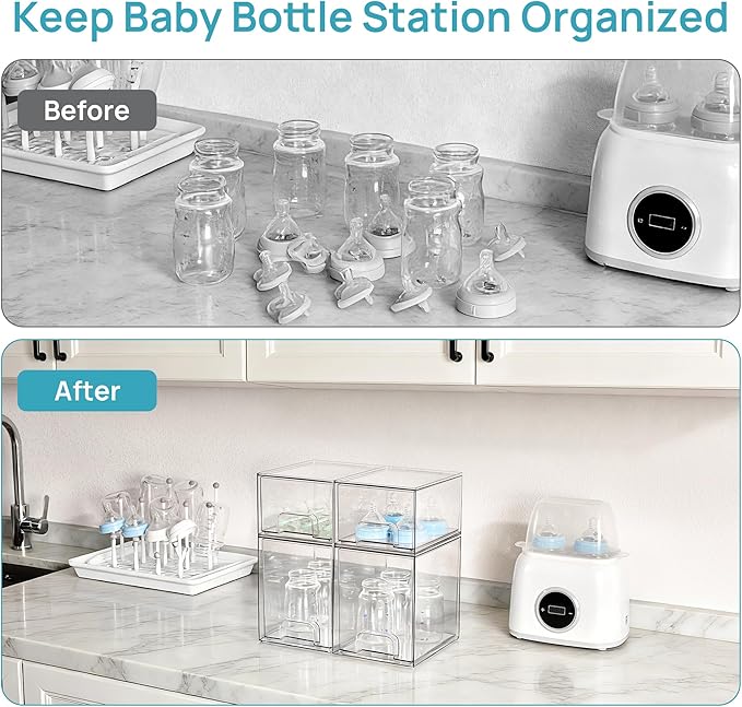 Vtopmart Clear Stackable Storage Drawers Set of 4, Baby Bottle Organizer | - Image 4