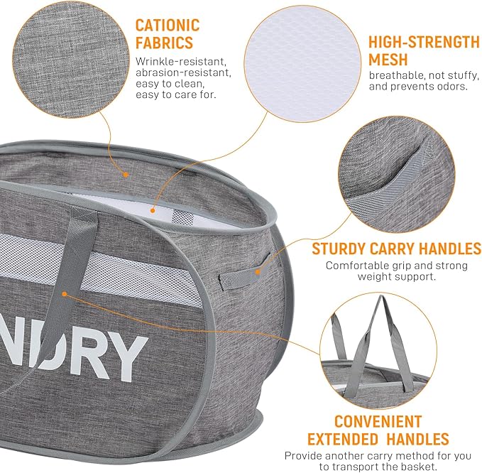 Collapsible Laundry Baskets, Foldable Clothes Hamper - Image 3