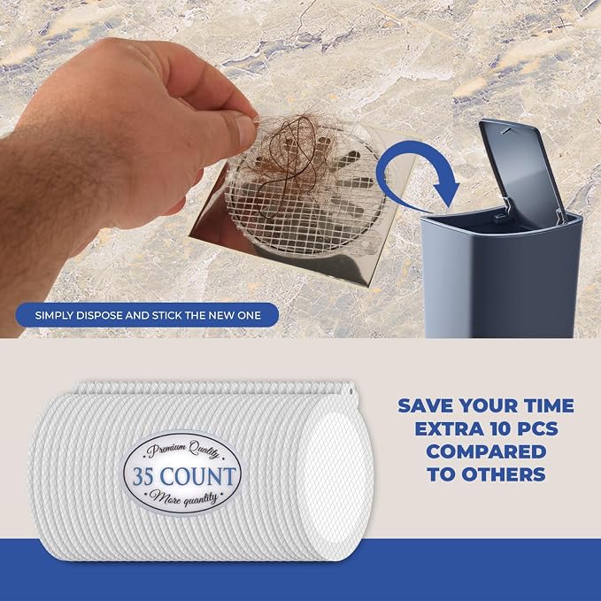 35 Pack Hair Catcher Shower Drain Disposable Mesh Stickers - Image 6