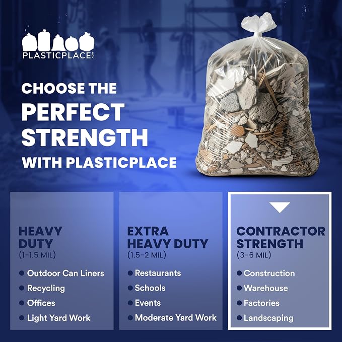Plasticplace Contractor Trash Bags 55-60 Gallon, Heavy Duty Garbage Bags - Image 7